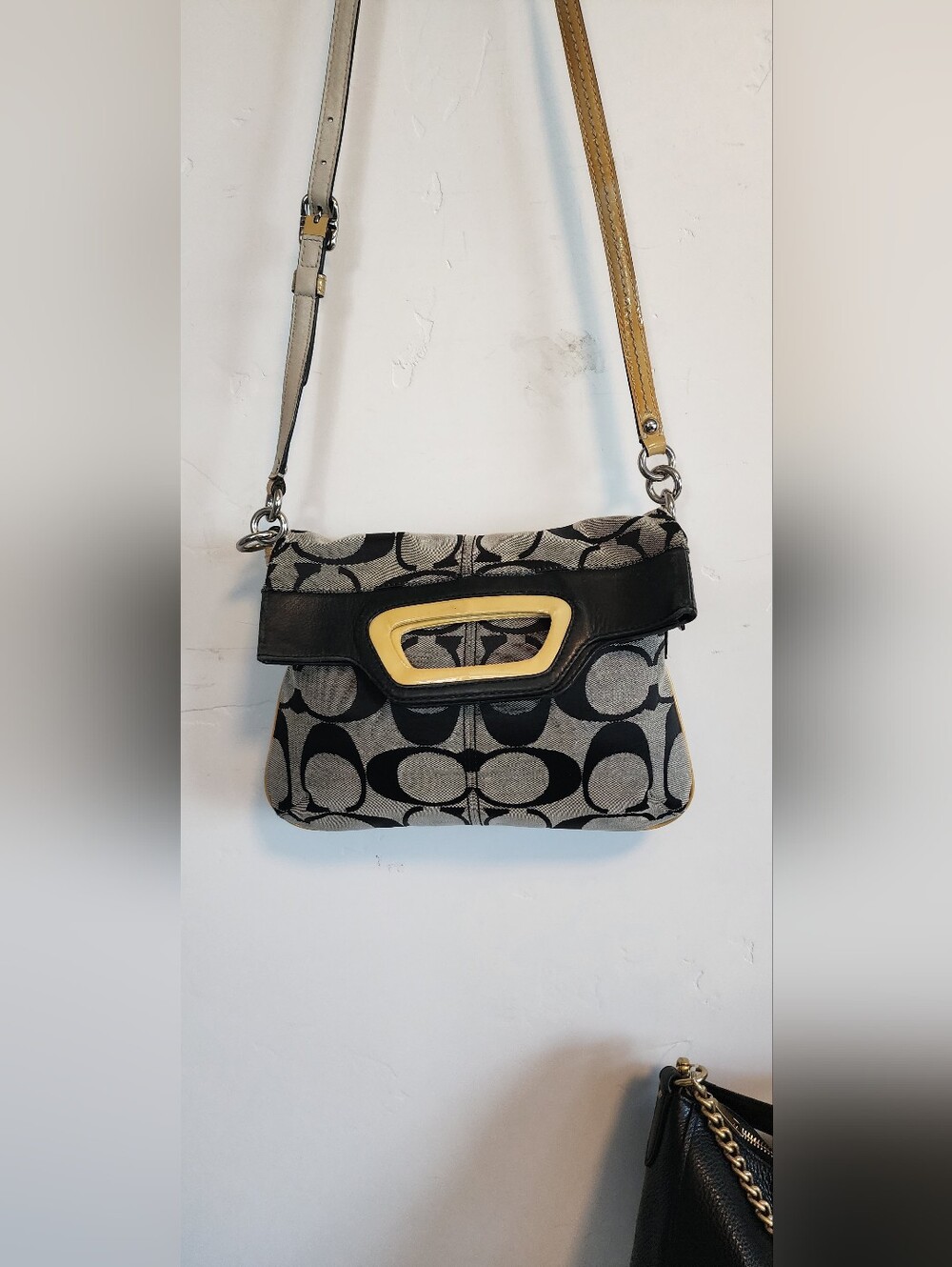 Coach Black & Gray Signature Crossbody with Yellow Trim